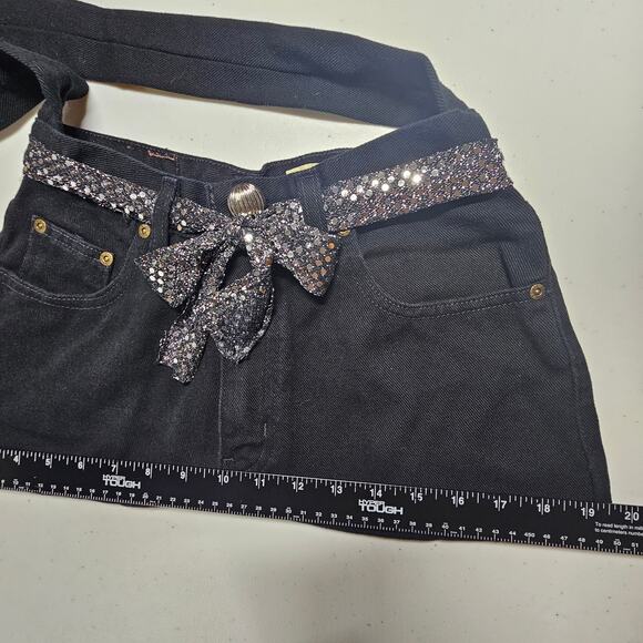 Eddie Bauer Recycled Black Denim Jeans Crossbody Hobo Bohemian Handbag - Picture 14 of 14